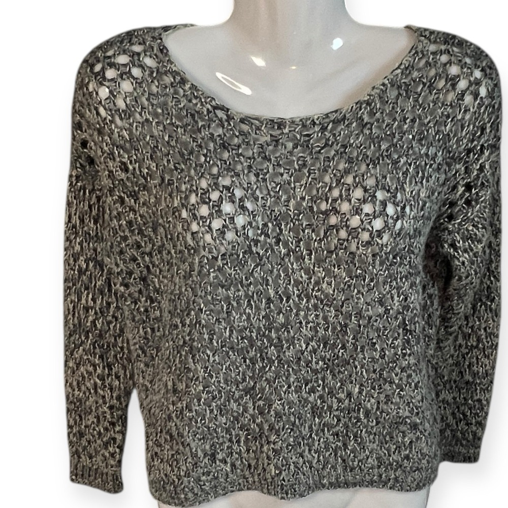 Cropped Open Chunky Knit Sweater  M/L Pullover Dark Gray Whimsigoth Boho Grunge